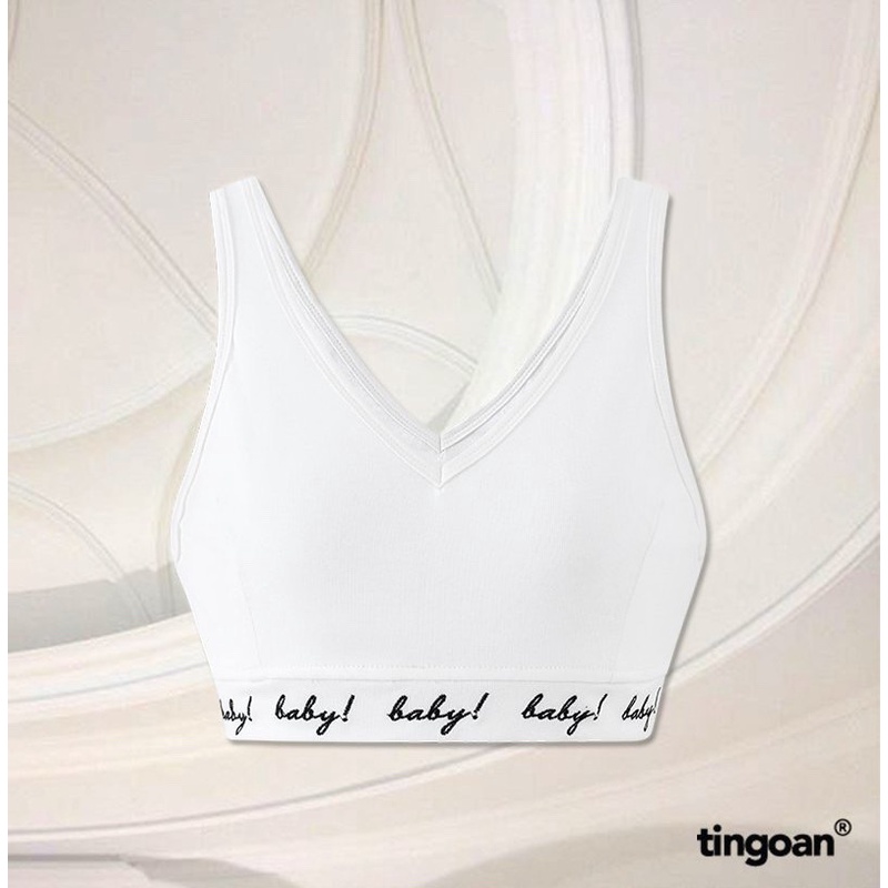 TINGOAN® - Áo croptop quây bra thêu chữ trắng ''NO BABY'' BRA/WH