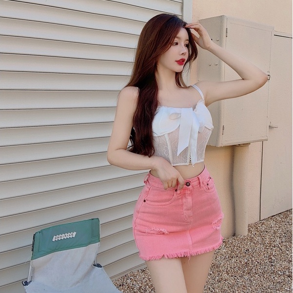 Chân Váy Jeans Lưng Cao Thời Trang Cho Nữ
