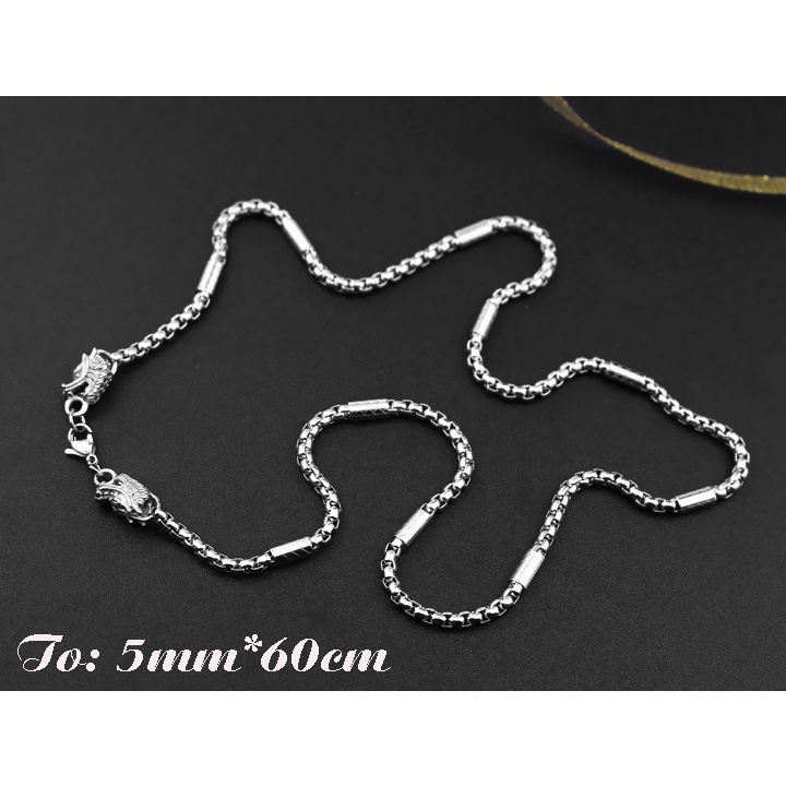 Dây chuyền nam inox kiểu ống trúc 5mm bọc đầu rồng màu trắng sáng đẹp, không đen - Thể hiện đẳng cấp phái mạnh