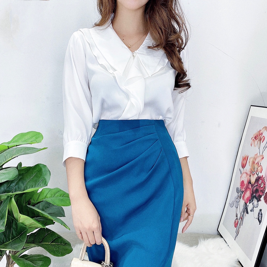 Áo sơ mi nữ lụa mềm mát cổ bèo tay lỡ công sở HILA (Mã SP: A921)