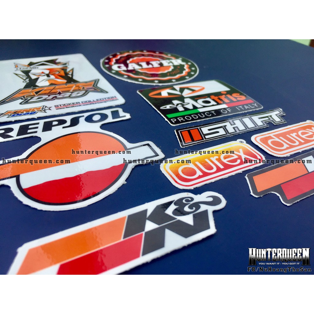 Bộ 9 logo cam, decal dán xe máy, nón bảo hiểm... Sticker chống nước, bền màu. Hình dán đẹp