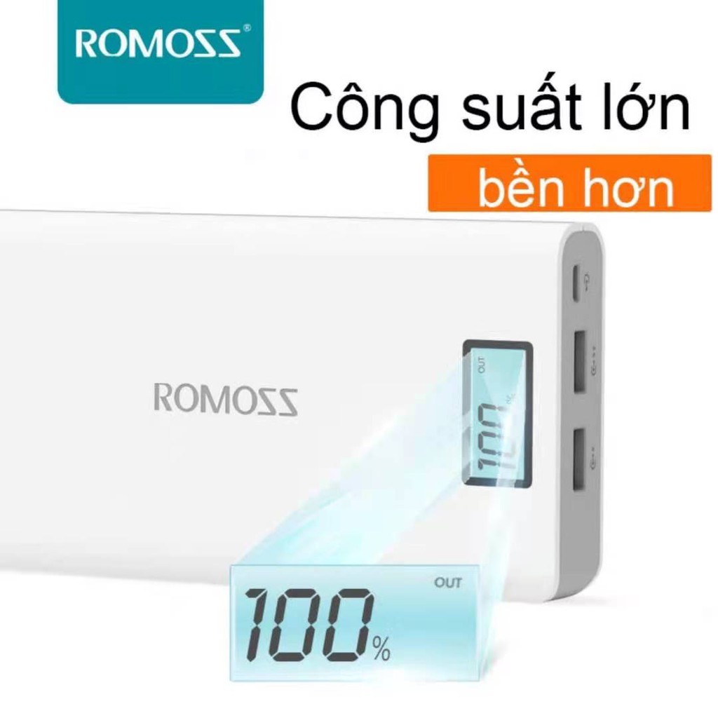 Pin sạc dự phòng 20.000mAh Romoss Sense 6plus LCD Trắng