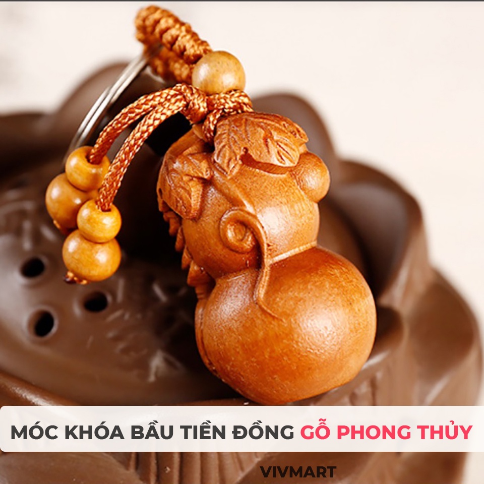 ✅ Móc Khóa Bầu Tiền Đồng Bằng Gỗ Giáng Long Phong Thủy - Sức Khỏe, May Mắn, Tài Lộc