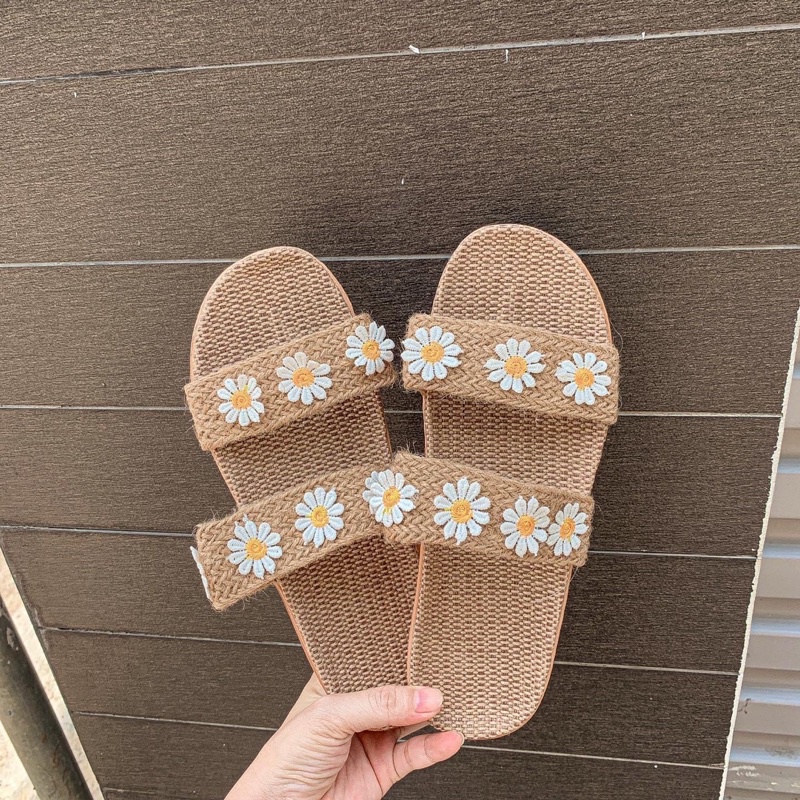 Dép Cói Bố Bông Cúc 2 Ngang Shoes Paradise DC