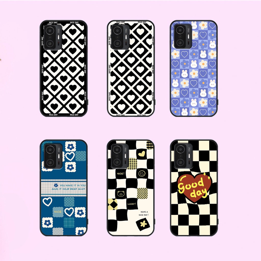 Ốp lưng Xiaomi Mi 11T - Mi 11T Pro in hoạ tiết caro trái tim đen trắng, gấu bear cute đáng yêu