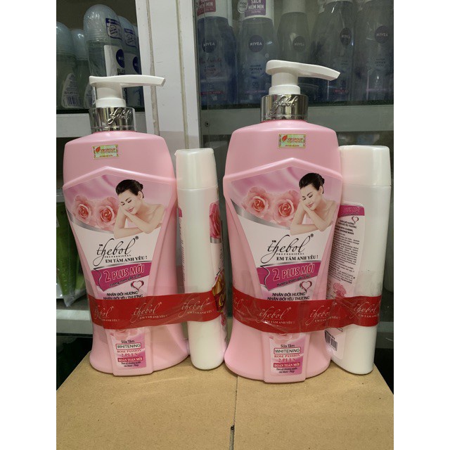 Sữa tắm Thebol hương hoa hồng em tắm anh yêu 650g tặng kèm chai nhỏ như hình