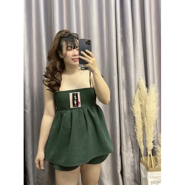 [Shop bigsize nữ 50kg đến 90kg] Set áo dây mix quần short