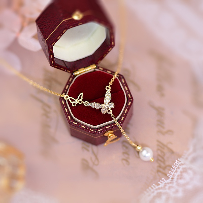 Dây Chuyền Hình Bướm Đính Đá Zircon Phong Cách Pháp Thời Trang