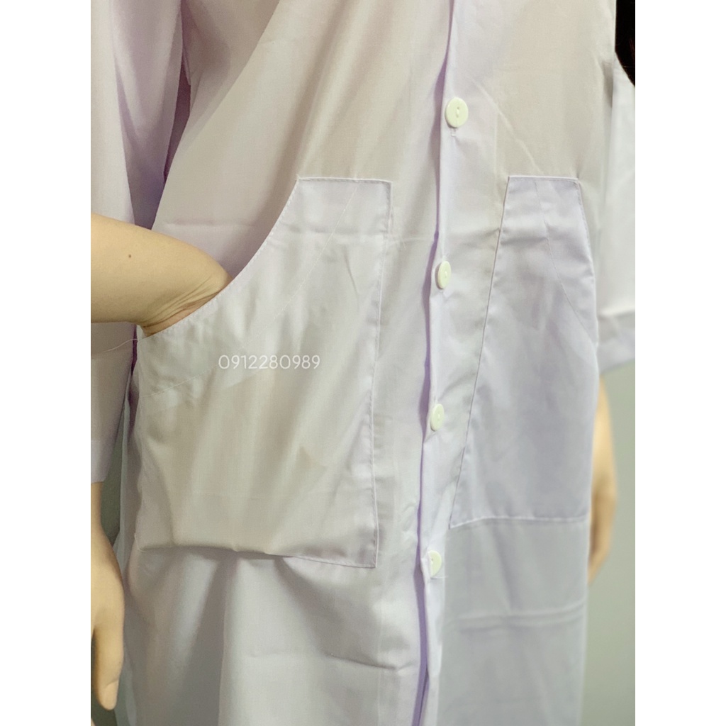 Áo Blouse, Áo y tế nữ dài tay dáng dài có 2 túi xéo phía trước _ Hình chụp thật
