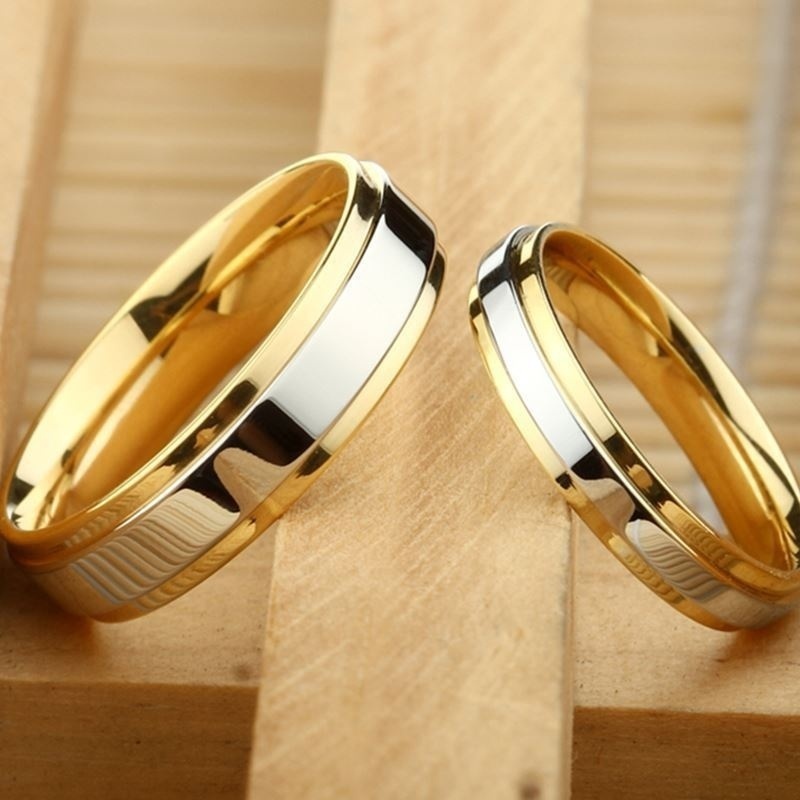 Nhẫn cưới bằng thép không gỉ mạ vàng / bạc kích thước 4mm 6mm dành cho nam và nữ