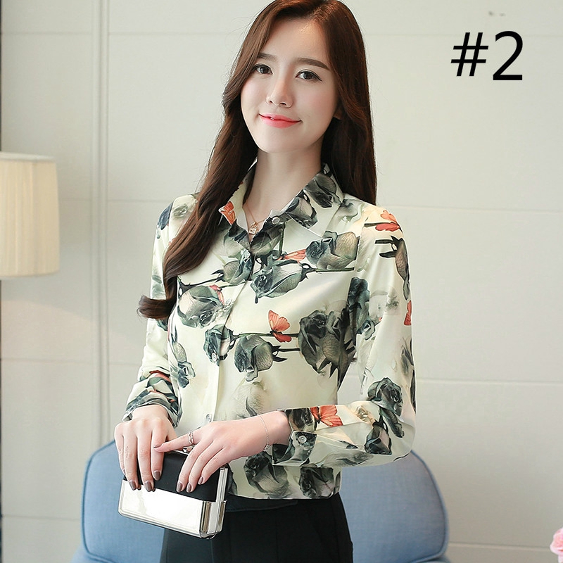 FREESHIP ĐƠN 99K_ Korean Casual Women Chiffon Shirt Long Sleeve Floral Female Workwear Blouse | BigBuy360 - bigbuy360.vn