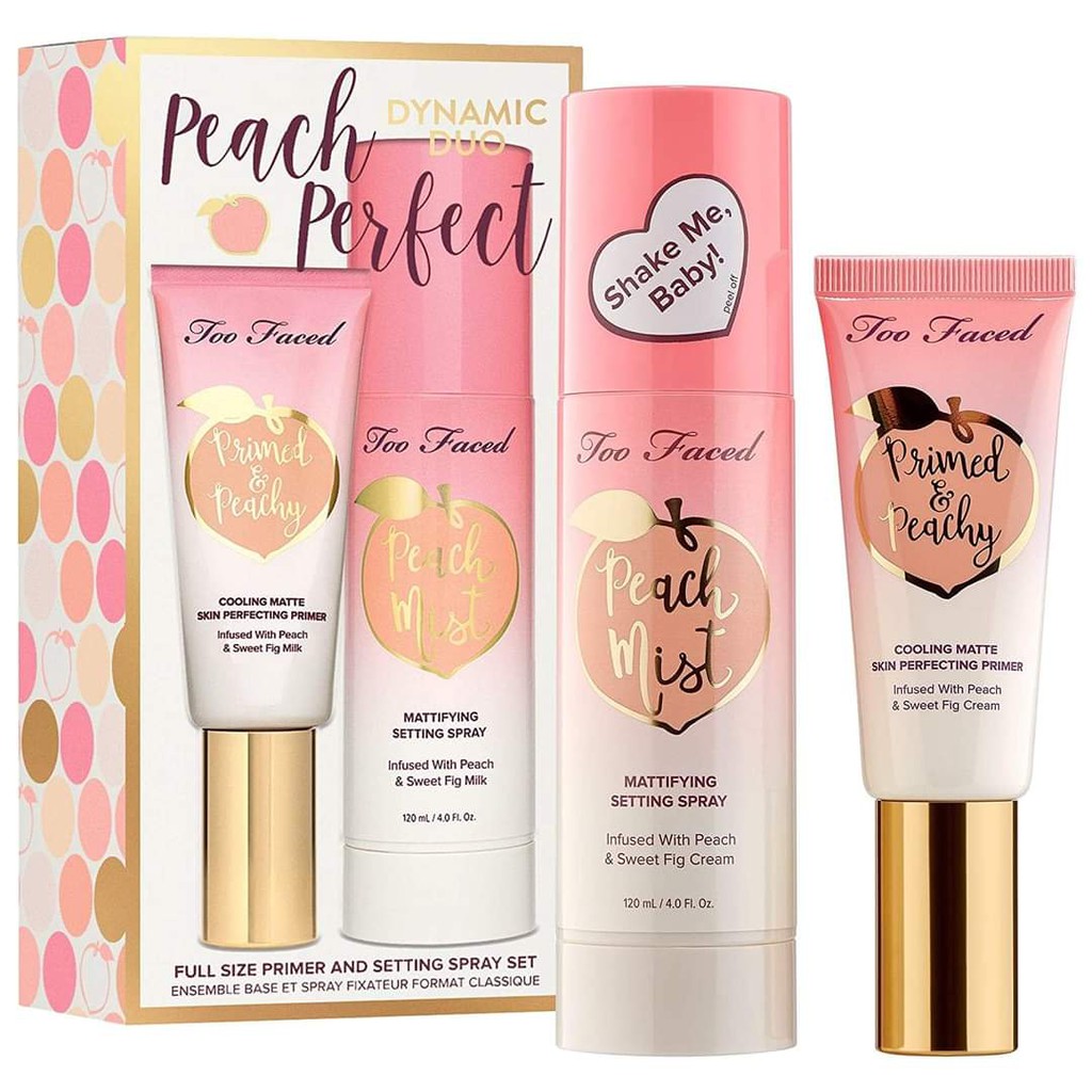 [CÓ SẴN] Set xịt nền + kem lót Too Faced Peach Perfect Dynamic Duo