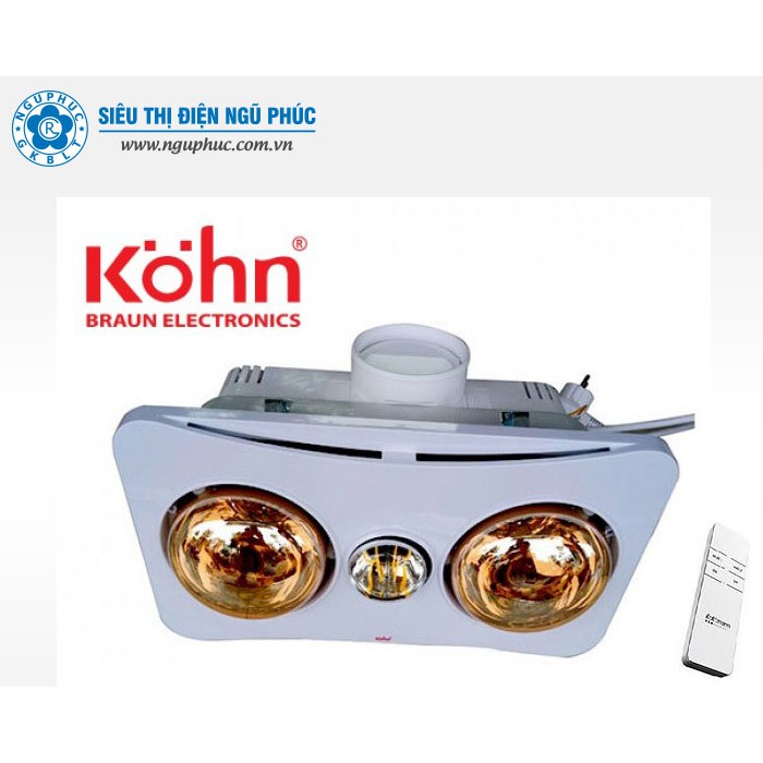 Đèn sưởi nhà tắm 2 bóng âm trần điều khiển từ xa Braun Kohn BK02GR