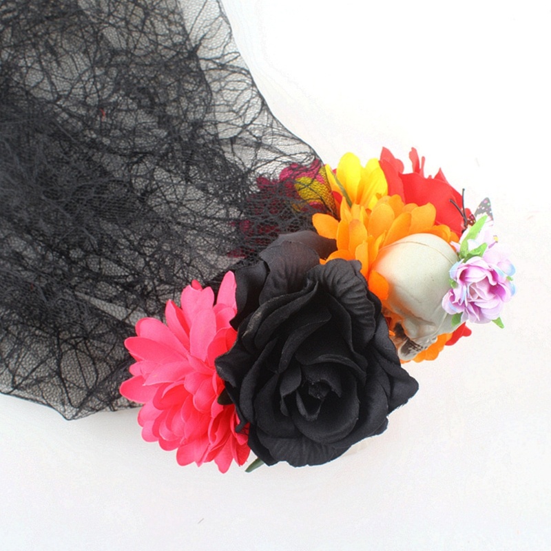 Băng Đô Hóa Trang Halloween Hình Vương Miện Hoa Hồng Màu Đen