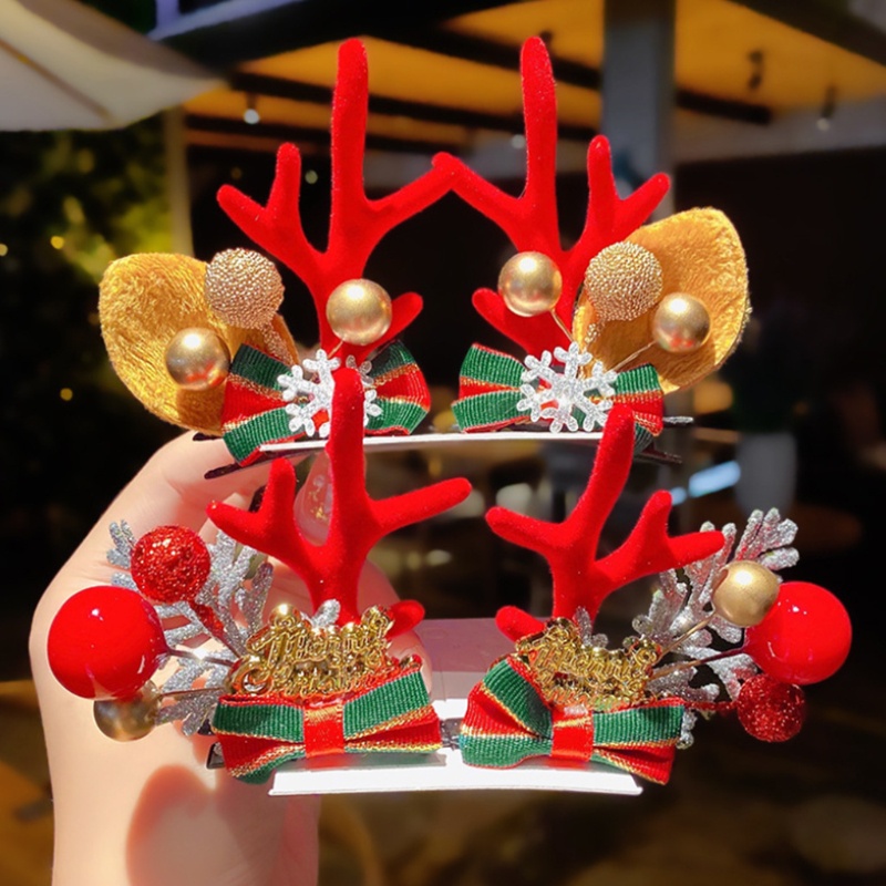 Set 2 Kẹp Tóc Hình Tuần Lộc Giáng Sinh Dễ Thương Cho Nữ