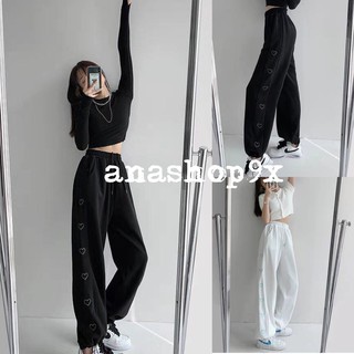 Quần jogger nữ tập gym nhiều tim dáng thụng cạp cao lưng chun bo gấu trắng đen anashop9x