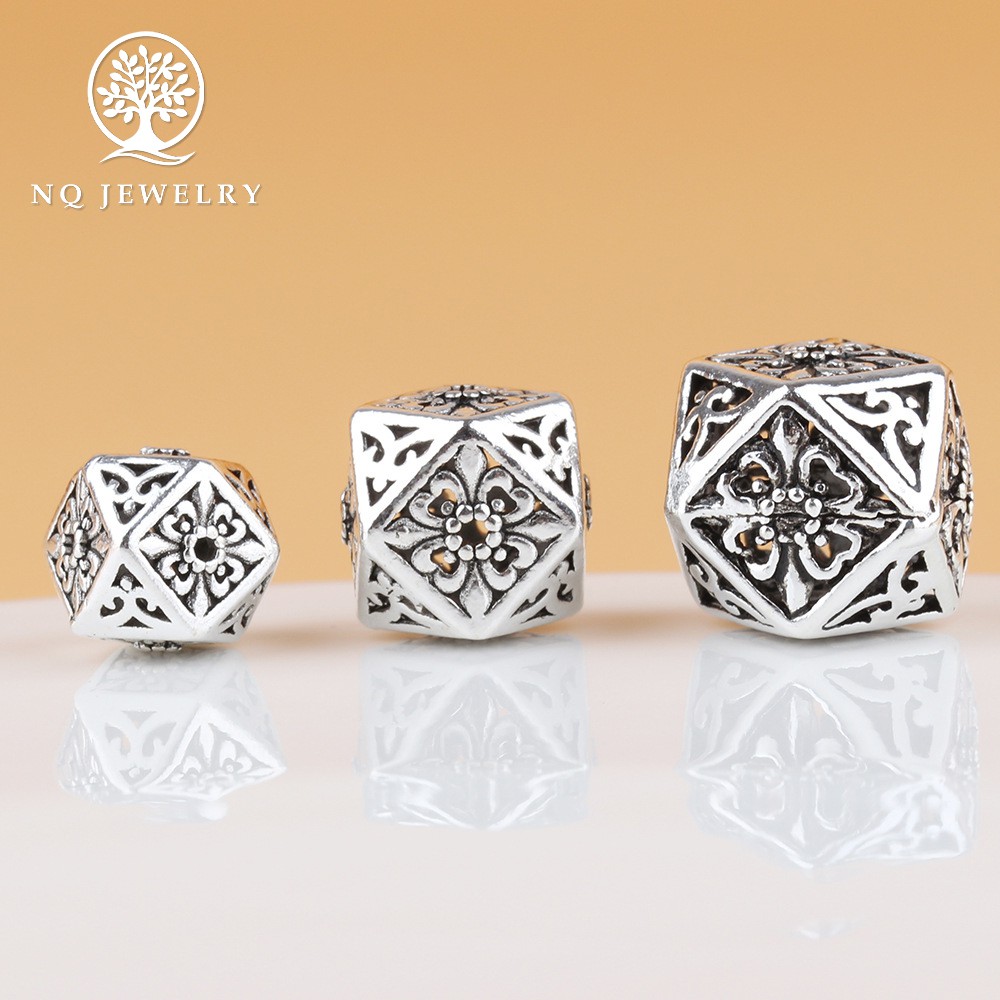 Charm bạc 925 Hạt rỗng đa giác xỏ - NQ Jewelry