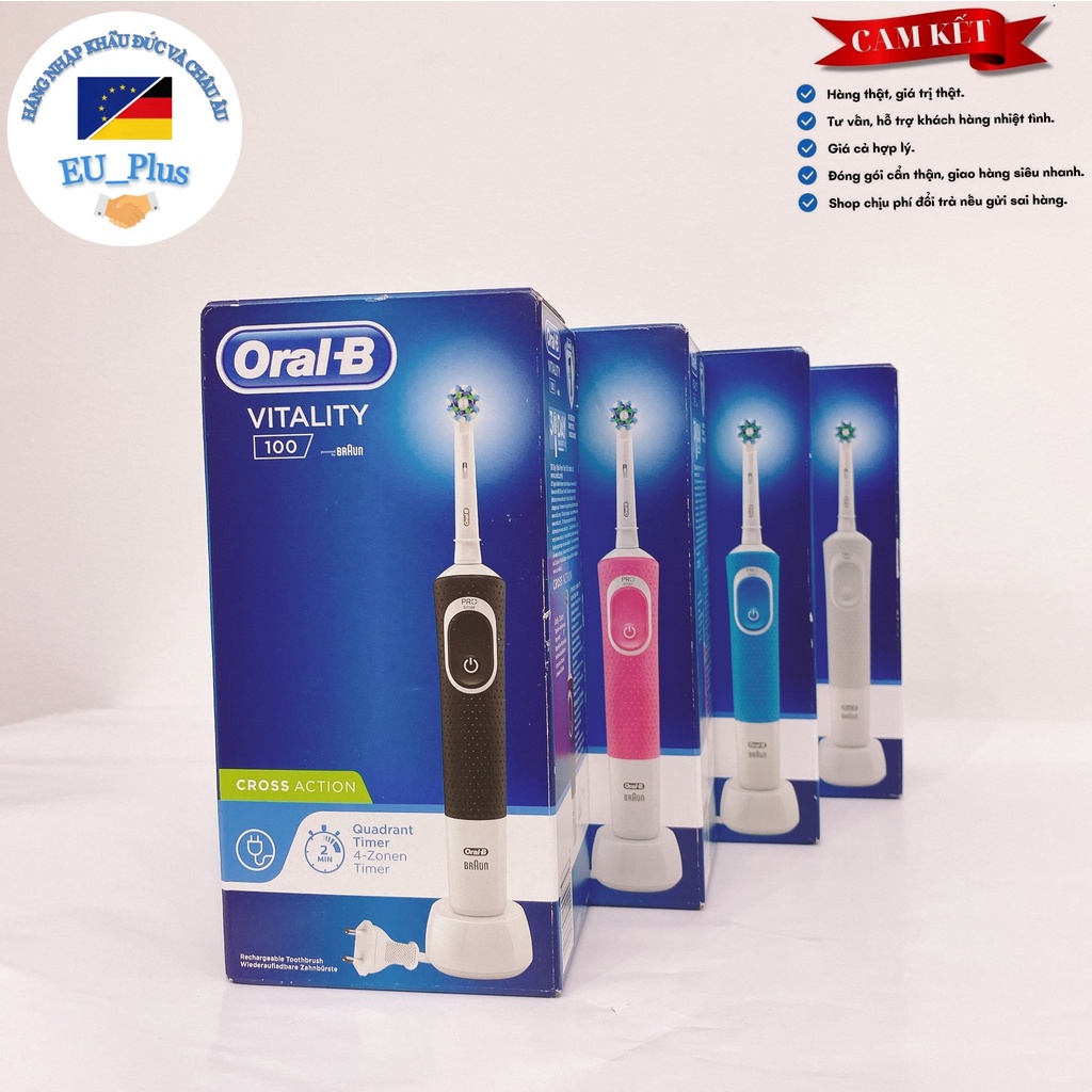 Bàn chải điện đánh răng tự động Oral B Vitality Cross Action làm sạch răng - đủ màu xanh, trắng, hồng, đen