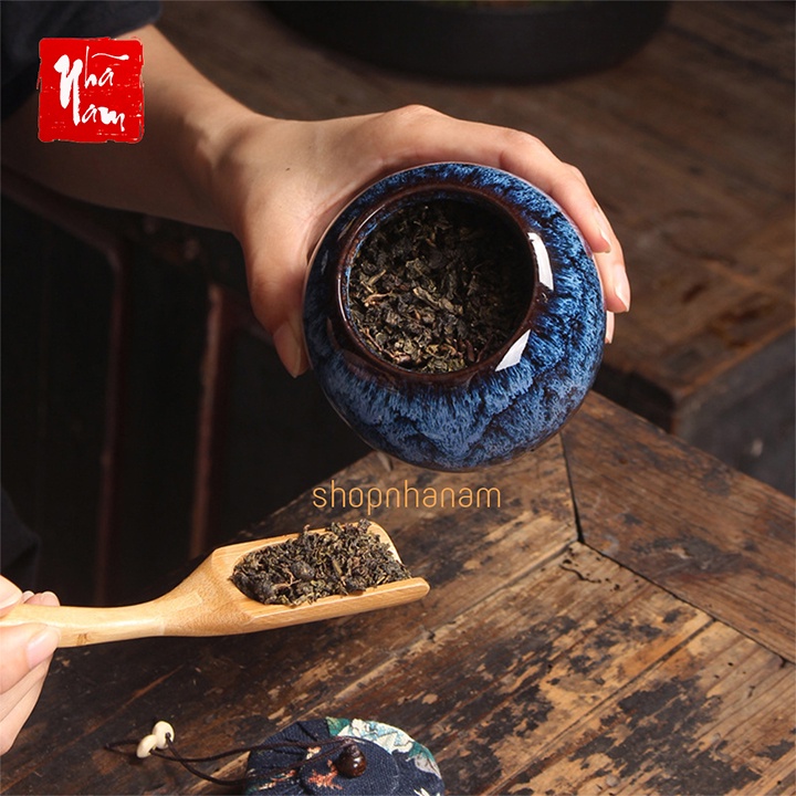 Bình đựng trà bằng gốm men hỏa biến 100g tiện dụng thiết kế độc đáo