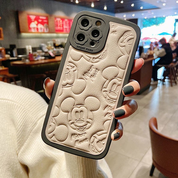 Ốp điện thoại da in hình chuột nổi thích hợp cho IPhone 12 13 11 Pro Max X Xs Max Xr 7 8 Plus