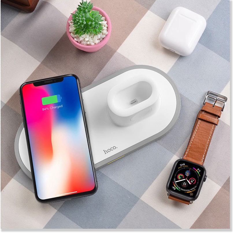 Đế sạc không dây 3in1 Hoco CW21, chip sạc thông minh, hỗ trợ sạc cho SmartPhone, iWatch, AirPods - MrPhukien