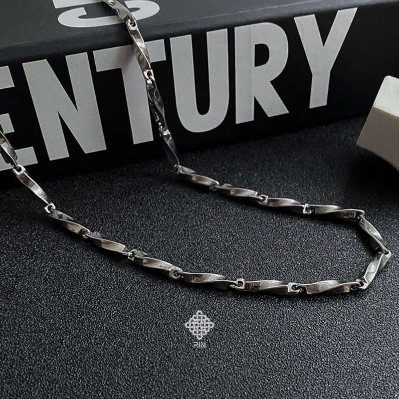 Dây chuyền titan unisex, Vòng cổ titan không phai không rỉ sét kiểu dáng xoắn, trangsucmoiluatuoi.RIN