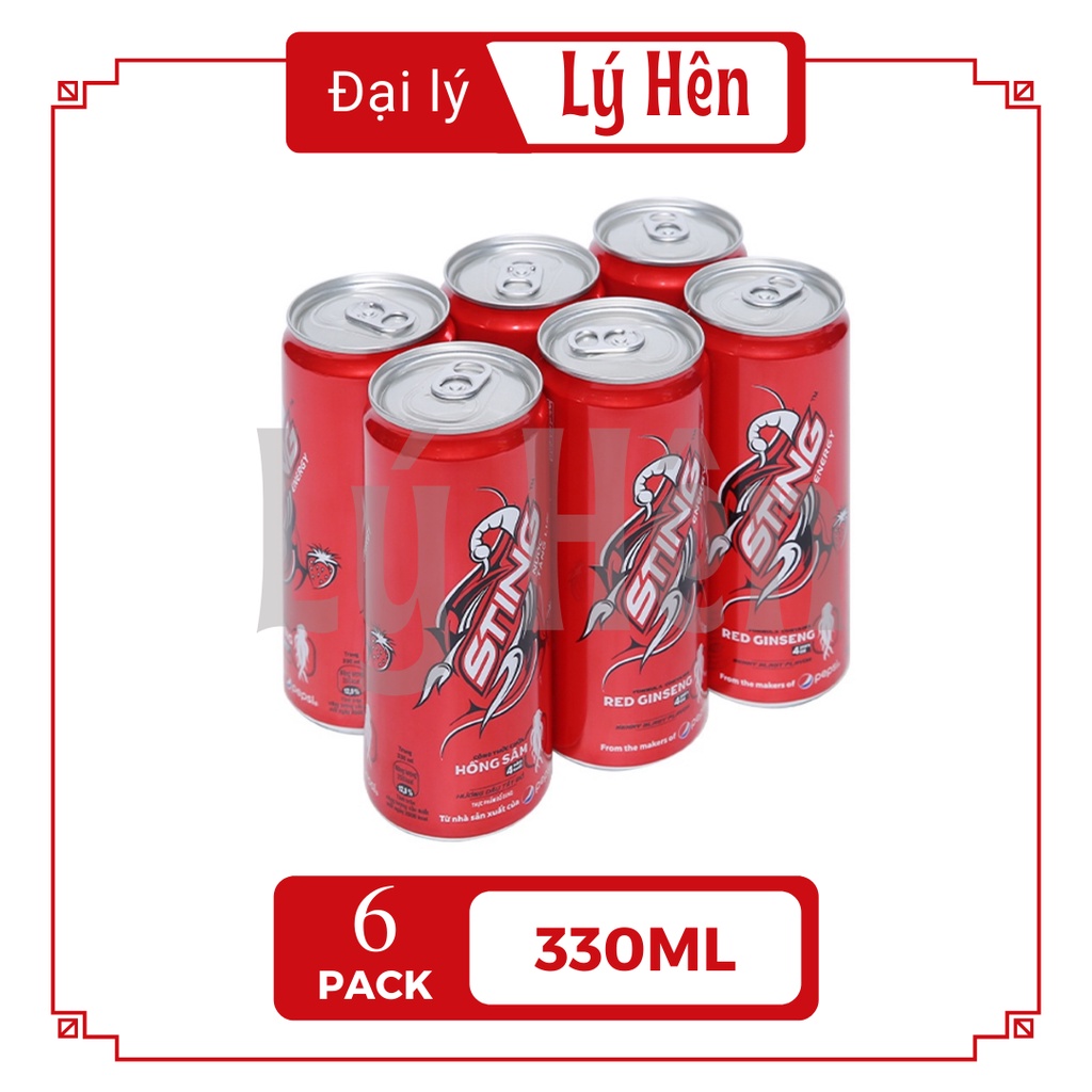 Lốc 6 Lon Nước Uống Tăng Lực Sting Dâu Tây Đỏ - Gold Rush Energy Drink Lon 330ml Date Luôn Mới