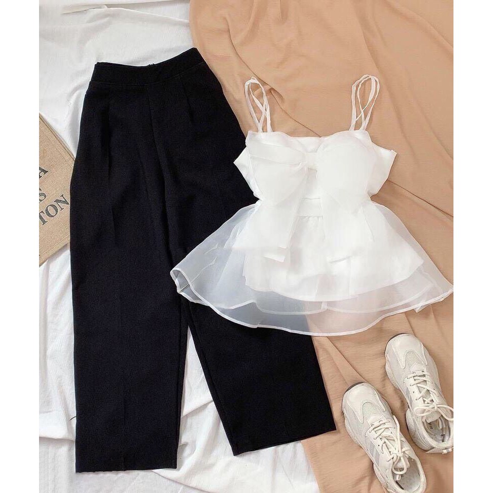 Sét Đồ Bộ Kiểu Nữ Đi Chơi Áo 2 Dây Voan Tơ Kết Nơ & Quần Thời Trang Nữ | BigBuy360 - bigbuy360.vn