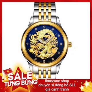 Đồng hồ chạy cơ Automatic nam dây thép thương hiệu TEVISE Mặt Rồng Vàng (Dây Demi, Mặt Đen Hình Rồng Vàng) giá rẻ