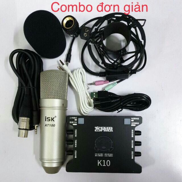 combo míc thu âm livestream hát karaoke online micro ISK AT100 card K10 dây ma2