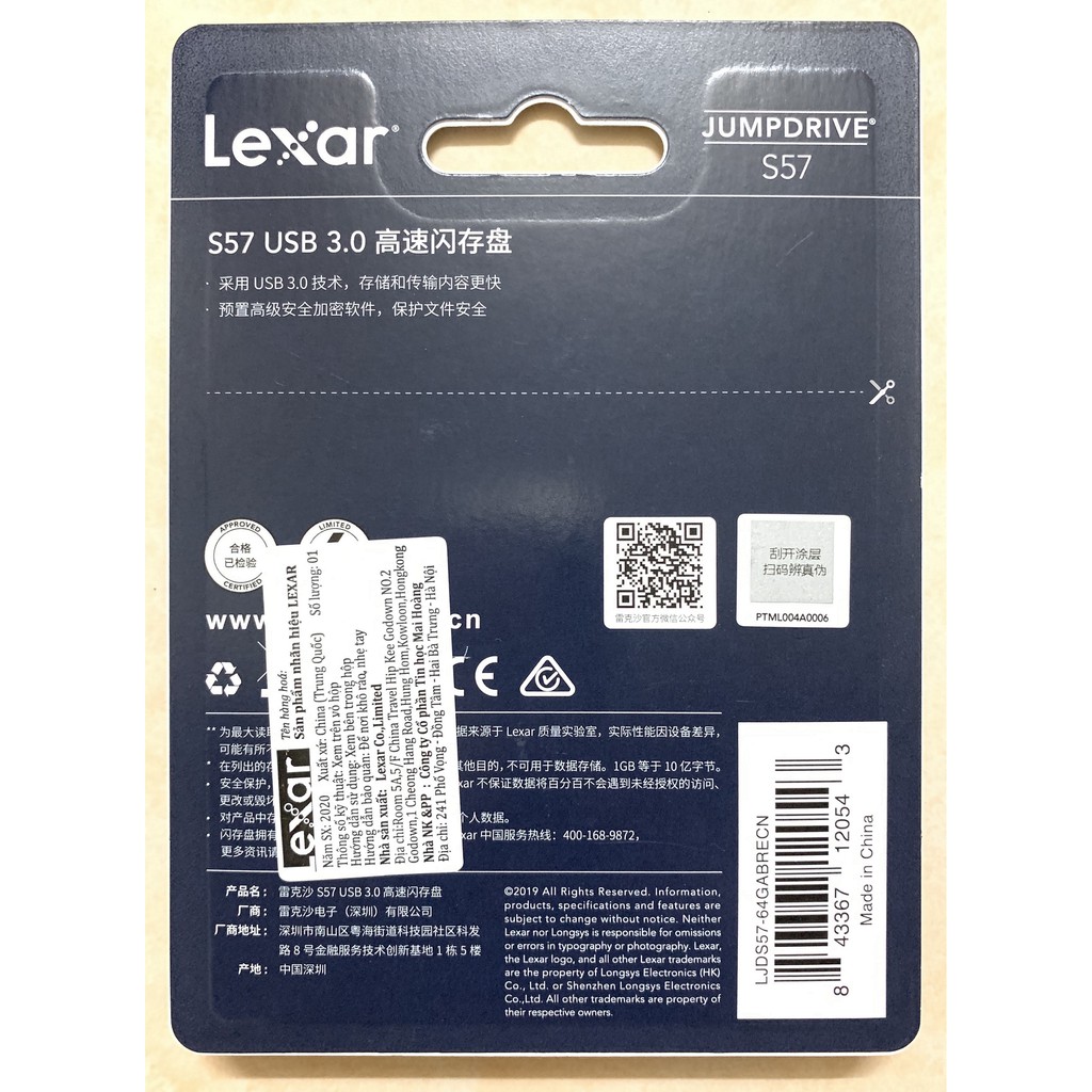 USB 3.0 Lexar JumpDrive S57 32Gb / 64Gb (Đỏ) - Chính hãng Mai Hoàng - Bảo hành 36 tháng | WebRaoVat - webraovat.net.vn