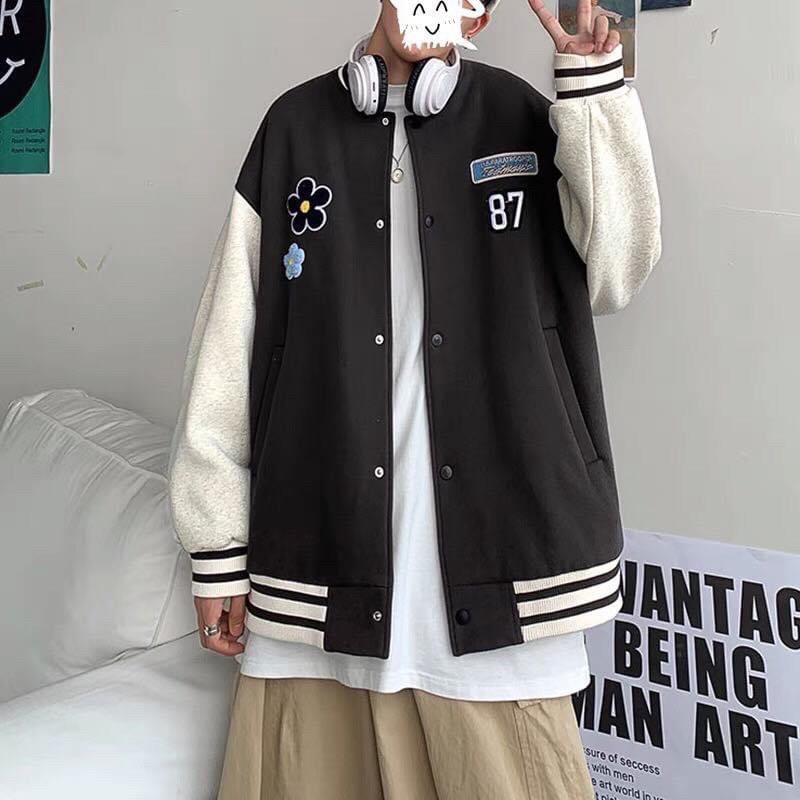 Áo Khoác Bomber Nỉ Bông Nút Bấm Hoa Cúc Ảnh Thật