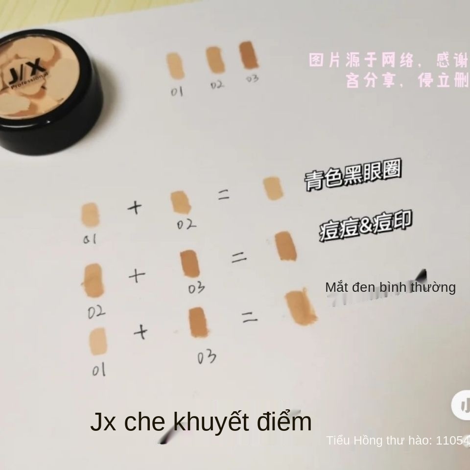 Pony jx Concealer Hàn Quốc khuyên dùng kem che khuyết điểm ba màu để che các nốt mụn và vết thâm.