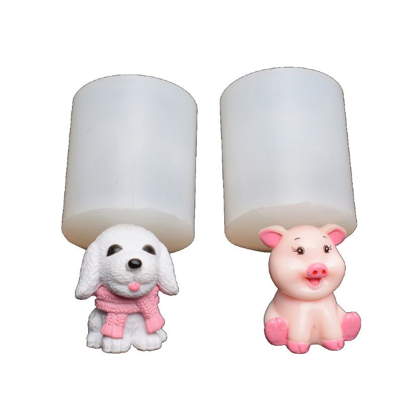 Bộ 2 khuôn silicone làm đồ thủ công hình chú chó/lợn 3D mini dễ thương&lt;br&gt;