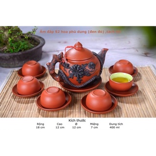Bộ ấm chén tử sa đắp nổi  Bát Tràng