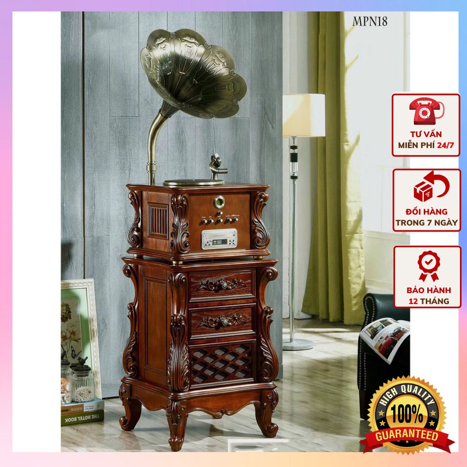 MÁY PHÁT NHẠC CỔ ĐIỂN LOA KÈN ĐỒNG DECOR TRANG TRÍ NHÀ CỬA SANG TRỌNG, CÓ NHIỀU CHỨC NĂNG NGHE CAO CẤP NHẬP KHẨU MPN18