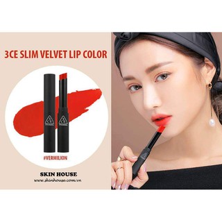 Son 3CE Slim Velvet Lip Color Vermilion Tông Đỏ cam tươi