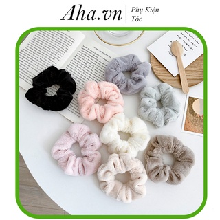 Dây buộc tóc scrunchies lông kiểu dáng tiểu thư hàn quốc