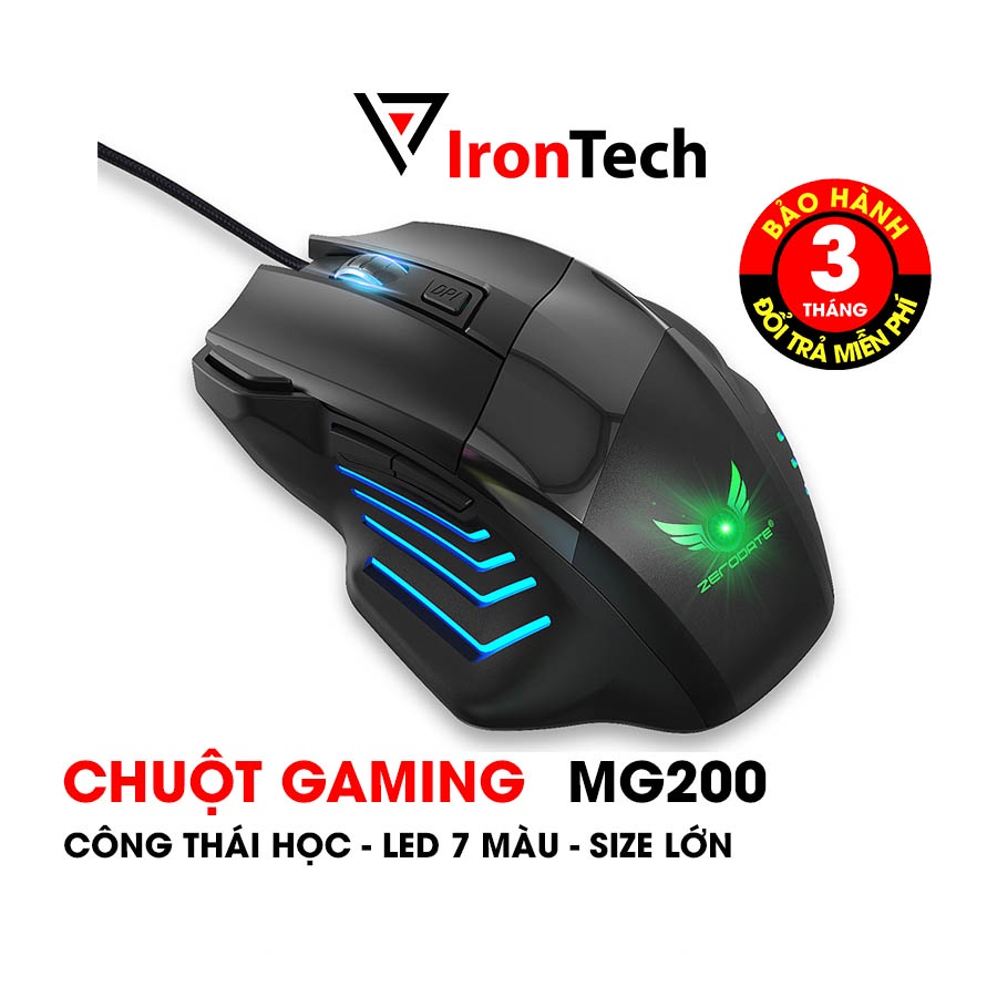 Chuột gaming cỡ lớn IronTech Zerodate G200 chuột máy tính có dây led 7 màu nhạy chuyên game gaming đồ họa cho laptop máy