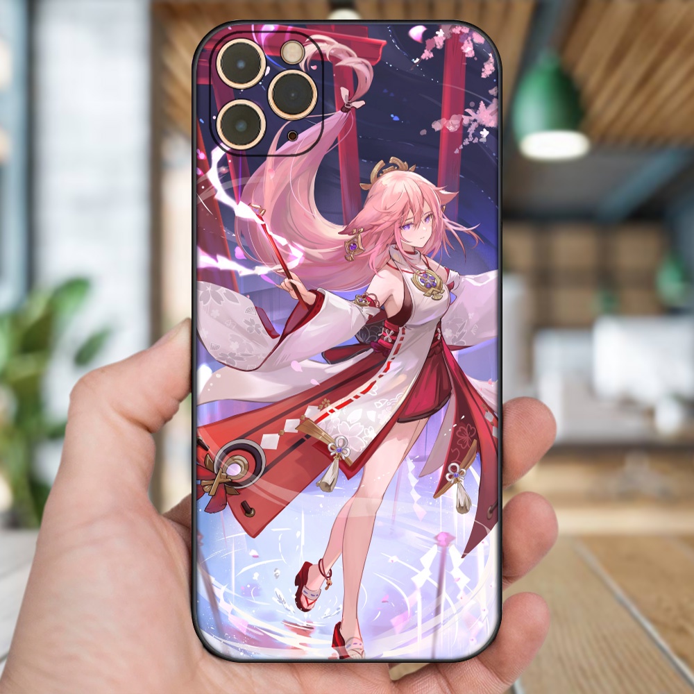 Ốp lưng iPhone 11 Pro Max dẻo đen cạnh vuông in hình Yae Miko Genshin Impact