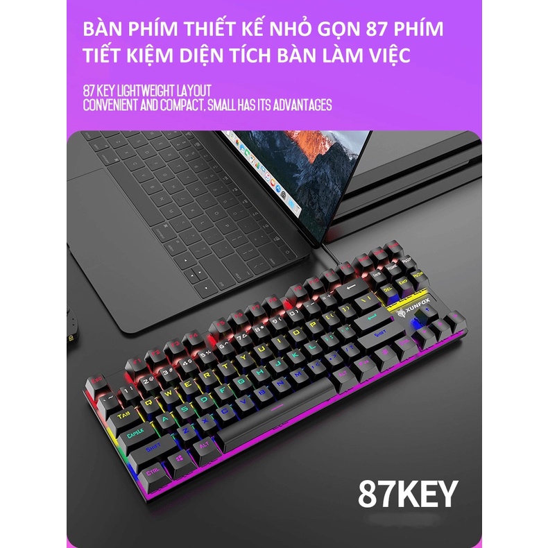 Bàn phím cơ mini chuyên game Blue Switch nút vuông 87 phím XUNFOX K80