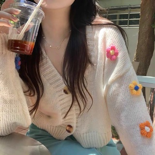 Áo khoác Cardigan len đính hoa Nổi phong cách vintage Hàn Quốc, Áo khoác len cadigan đính hoa nổi hot trend