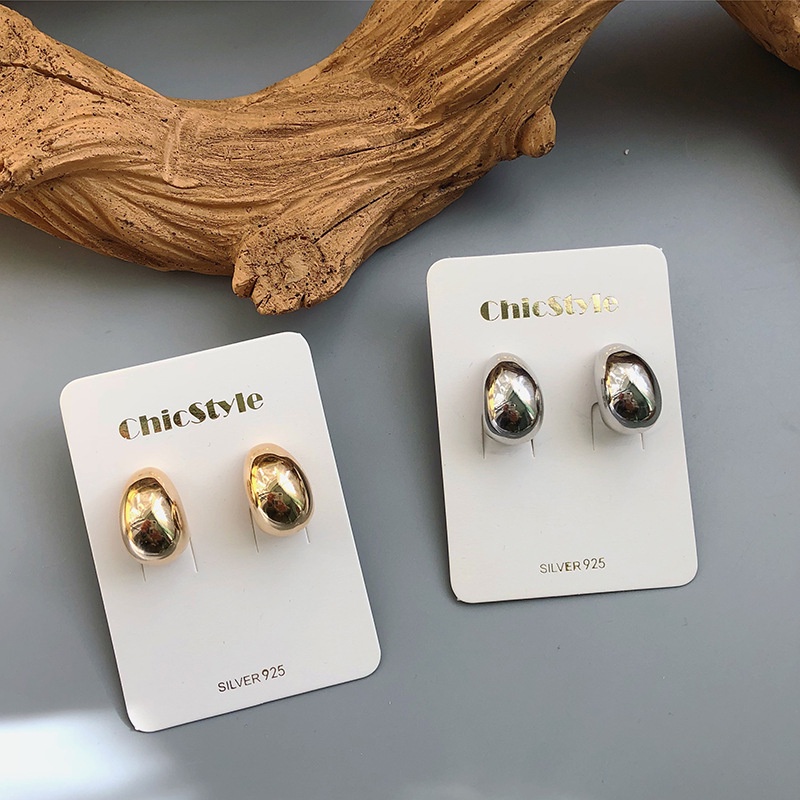 Bông Tai Mạ Bạc 925 Hình Bán Nguyệt / Giọt Nước Đơn Giản Dễ Phối Đồ Phong Cách Hàn Quốc