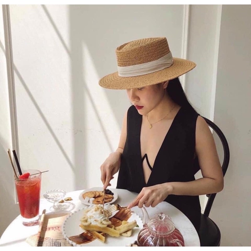 sp246 Mũ cói rộng vành tự nhiên cao cấp Gaucho đóng gói hộp to không bị hỏng form