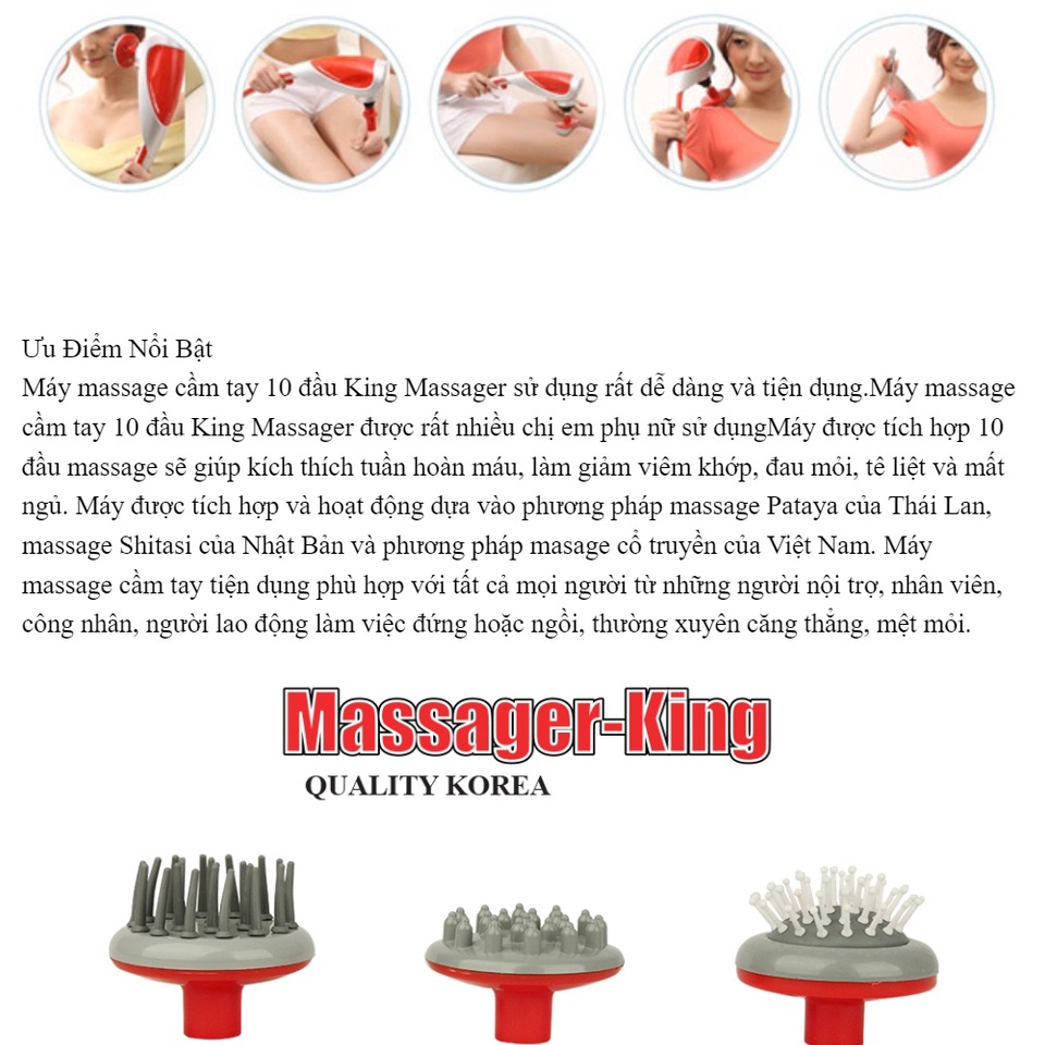 Máy Massage Cầm Tay, Máy Mát Xa Cầm Tay Lưng Cổ Vai Hồng Ngoại 10 Đầu KING MASSAGER