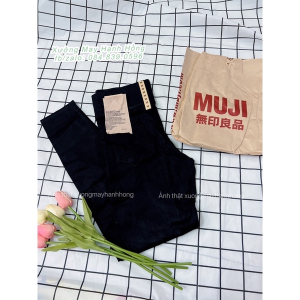 (Ảnh thật) Quần legging đen cạp cao gen bụng chất dày full túi giấy Mu ji hàng cao cấp Quảng Châu, quần legging cạp cao