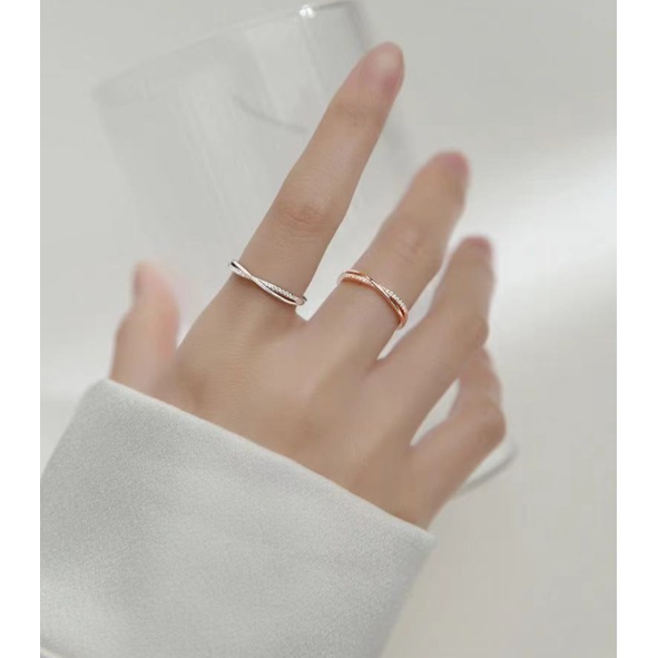 Nhẫn nữ bạc 2 hàng đá chéo bạc 925 ,Nhẫn 1 hàng đá bạc ta - Nhẫn nữ bạc đẹp Lucy Silver