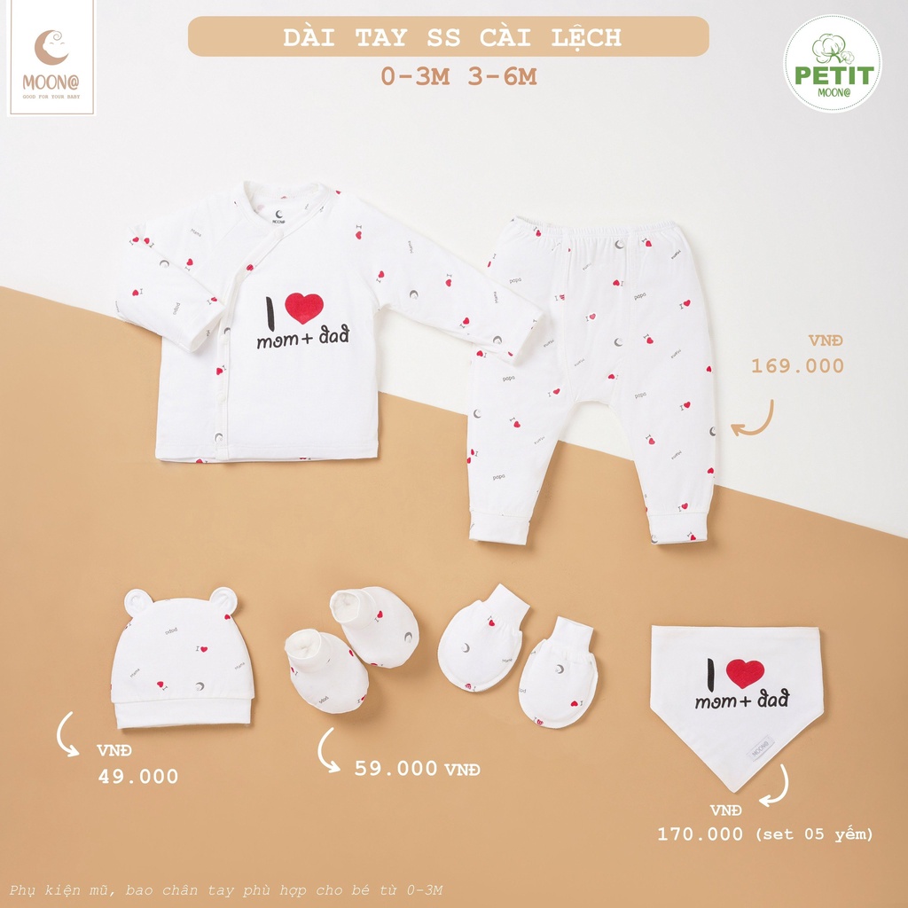 Bộ Moon tay dài sơ sinh vài peptit mềm mại cho bé