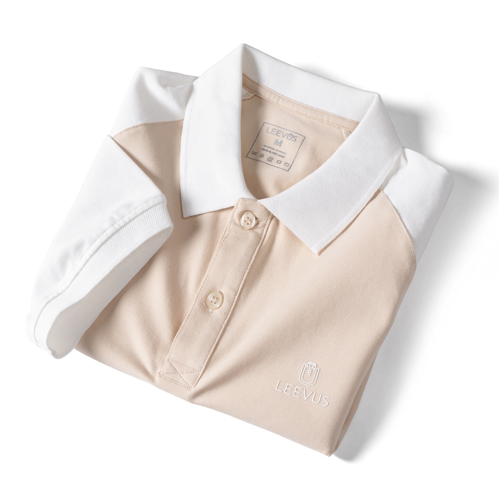 Áo Polo nam LEEVUS thiết kế Raglan, in logo, vải cotton cá sấu APL204