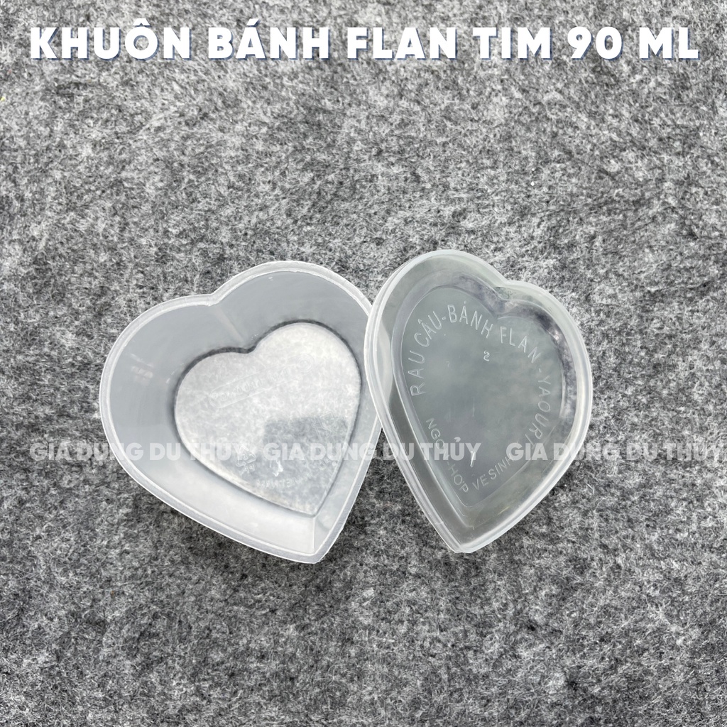 Khuôn làm bánh flan hình tim, khuôn làm bánh da lợn hình tim có nắp đậy dung tích 90 ml nhựa PP chính phẩm chịu nhiệt